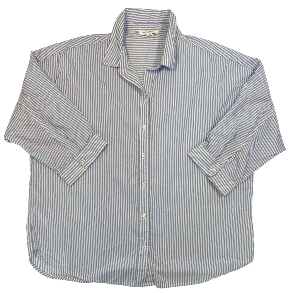 Beachlunchlounge Blue White Striped Button Down Shirt Large LTT6852 Cotton Modal